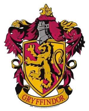 Gryffindor house crest: a golden lion on a scarlet shield, the emblem of the house founded by Godric Gryffindor